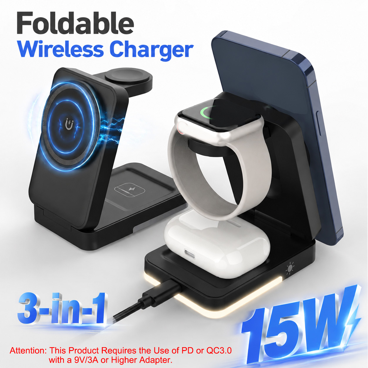 Chargeur sans fil pliable 3-en - Usb C Earphone avis et prix